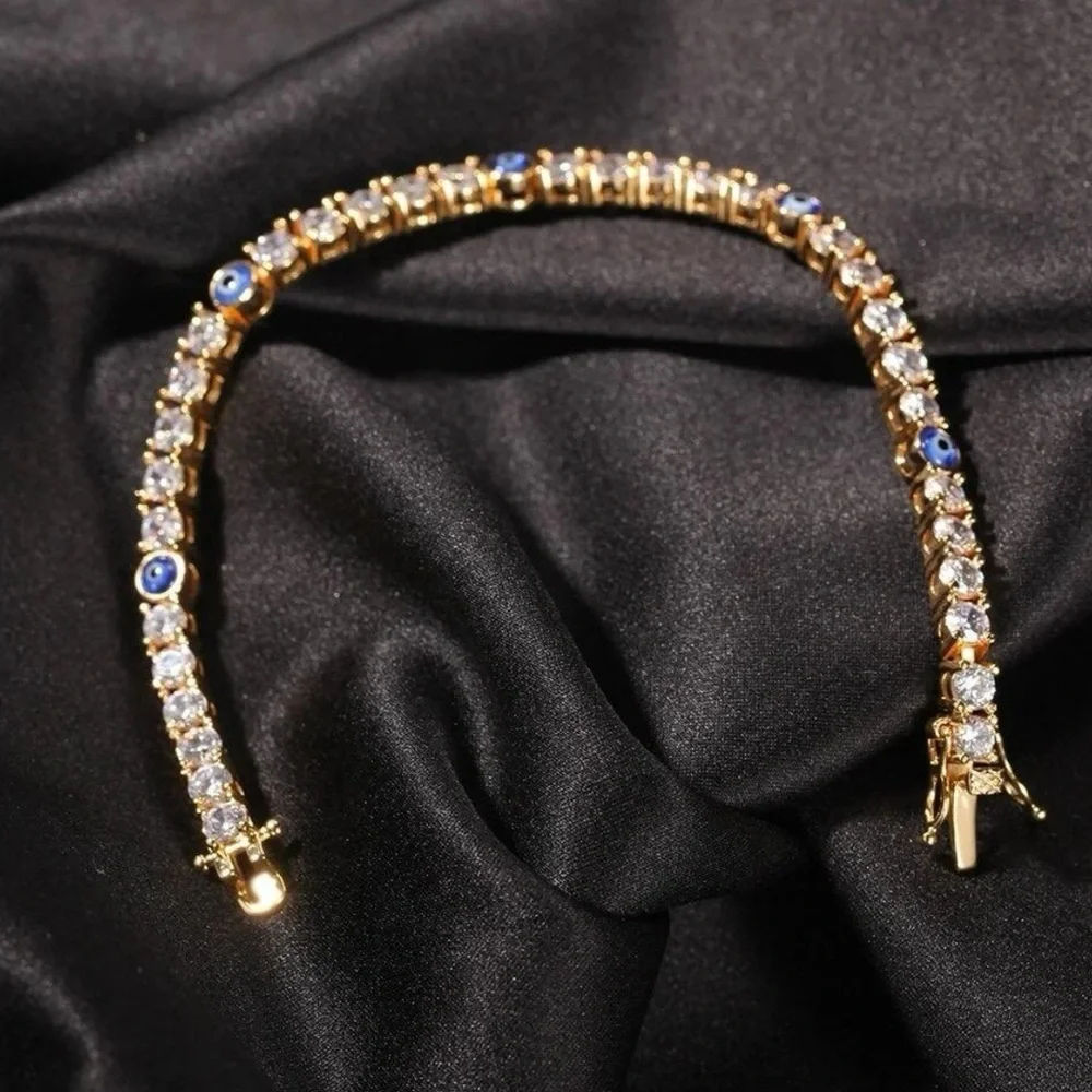 Gold and Blue Evil Eye Bracelet 8inch